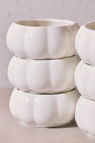 Pumpkin 6'lı Çerezlik Sosluk Çok Amaçlı Ergonomik Tasarım Dekoratif Sosluk Ve Kase Beyaz Beyaz