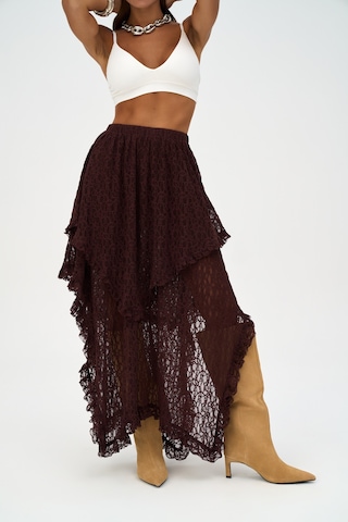Mireya Asimetrik Bordo Dantel Etek Bordo