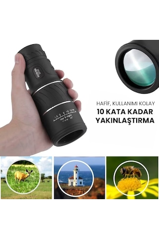 Upway 16x52 Monoküler Dürbün - Hd K9 Optik Cam Lens - 10x Yakınlaştırma Siyah