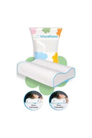 Viscofoam Çift Taraflı Yüksek Boyun Destekli Ortopedik Yastık Visco Yastık - 55x35x12-11cm