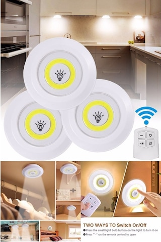 Hitfoni Uzaktan Kumandalı Yapışkanlı Kablosuz Pilli 3Lü Spot