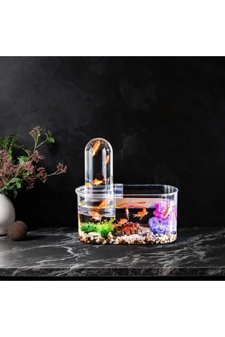 Homyl Mini Balık Tankı Toz Geçirmez Yetiştirme Kase Ev Masa