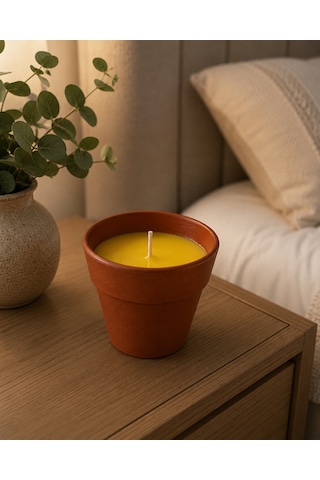 Saksı Tasarımlı Citronella Mum Limon Kokulu Sinek Uzaklaştıran Mum Aromaterapi Mum Turuncu