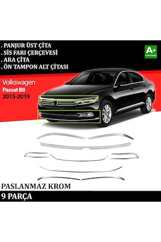 Vw Passat B8 Far Üzeri Çıta & Sis Farı Çerçevesi & Ara Çıtası & Tampon Çitası Krom Takımı 2015 2016 2017 2018 2019