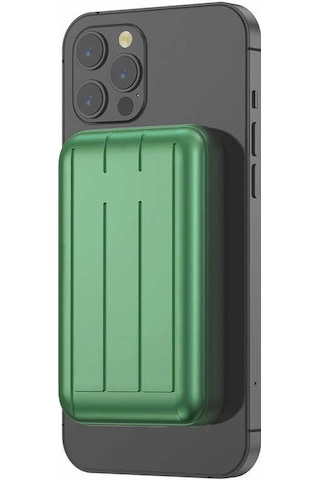 Led Göstergeli Kablosuz Magsafe Uyumlu 10000 Mah Powerbank Usb Ve Type-c Portlu, Wireless 5w Şarj Yeşil