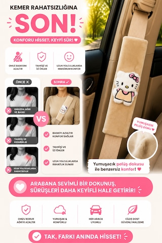 Pofuduk Bej Emniyet Kemeri Aksesuarı - Emniyet Kemeri Kılıfı-araç Emniyet Kemeri Omuz Koruyucu 1 Adet