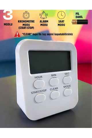 Öğrenci Ders Çalışma Saati Kronometreli Araç Saati Mutfak Bozdolabı Magnet Saat Zamanlayıcı Beyaz