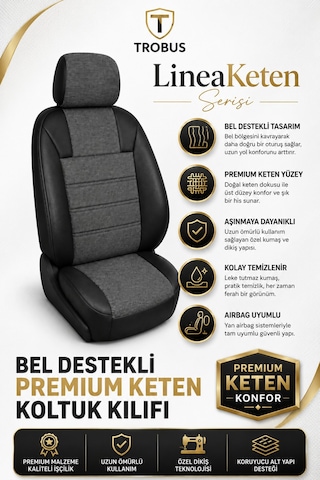 Nissan Primera 2002-2008 Uyumlu Lineaketen Serisi Füme Siyah Oto Koltuk Kılıfı