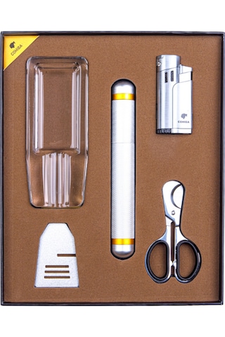 Cohiba Çakmak Kesici Tüp Küllük Sehpa Beşli Gümüş Puro Seti - Tr8326