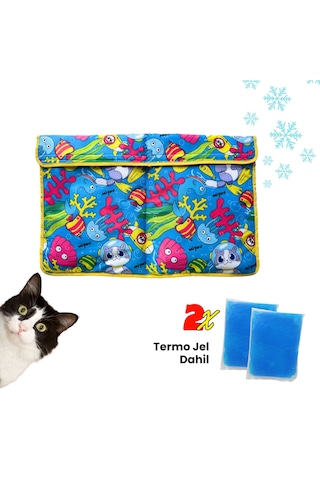 Miyav Mavi Desenli Serinletici Kedi Minderi 60x40 Cm