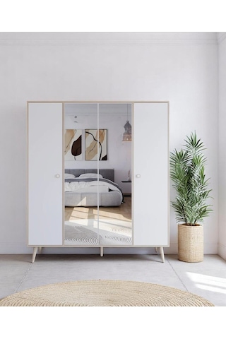 Floradesign Aden 4 Dört Kapaklı Aynalı Gardırop /elbise Dolabı / Gardırop