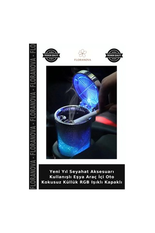 Yeni Yıl Seyahat Aksesuarı Kullanışlı Eşya Araç İçi Oto Kokusuz Küllük Rgb Işıklı Kapaklı