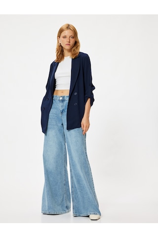 Koton Blazer Ceket Ters Kruvaze Yaka Bol Kalıp 3/4 Kol Krep Kumaş Lacivert 5wak50013ew Lacivert