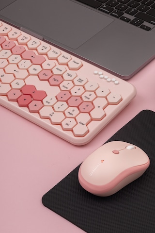 Petek Görünümlü Kablosuz Renkli Klavye Mouse Seti - Retro, Sessiz, Q Türkçe Dizayn Lazer
