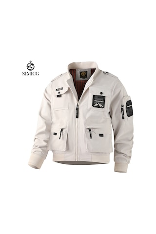 Erkekler İçin Avrupa Beden Çok Cepli Ceket, Dış Giyim Beyaz