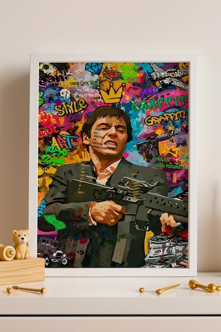 Tony Montana Çerçeveli Tablo Graffiti Ofis İçin Hediye Street Art