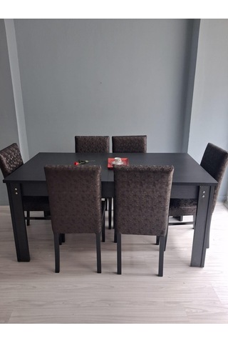 Masa Sandalye Sarmaşık 90657 Siyah Masa Suni Deri Döşeme 6 Adet Sandalye Siyah
