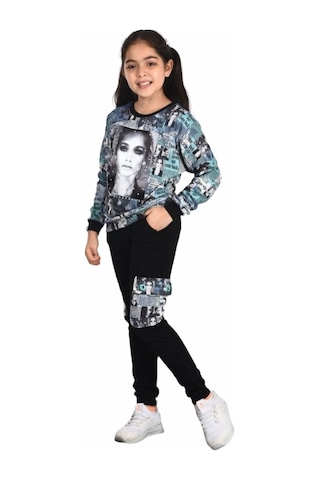 Kız Çocuk Resim Baskılı Kargo Cepli Eşofman Takımı Çok Renkli