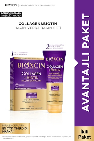 Collagen & Biotin Hacim Şampuanı + Hacim Verici Saç Bakım Kremi Tüm Saç Tipleri