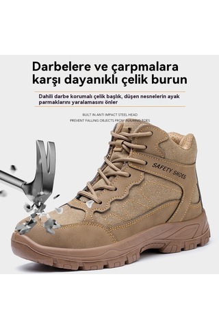 Çelik Burunlu Güvenlik İşçisi Koruyucu İş Ayakkabısı Kahverengi