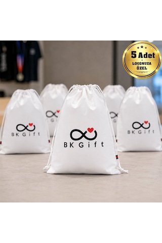 Bk Gift Logonuza Özel 5 Adet Su Geçirmez Büzgülü Spor Sırt Çantası 36x44 Cm Baskılı Set Bej
