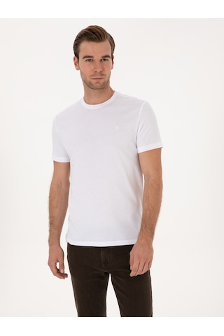 Beyaz Slim Fit %100 Pamuk Bisiklet Yaka Basic T-shirt