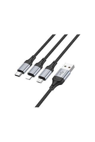 Hoco. X102 Fresh 1m 2.4a 3in1 Usb To Type-c / Lightning Ve Micro Çıkışlı Hızlı Şarj Data Kablosu - Siyah