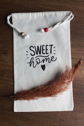 20x30cm - 2 Adet Keten Sweet Home Çok Amaçlı Kese - Saklama Torba