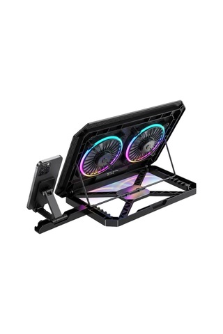 Mey İthalat Notebook Soğutucu Stand Rgb Aydınlatmalı İki Fanlı Laptop Altlığı