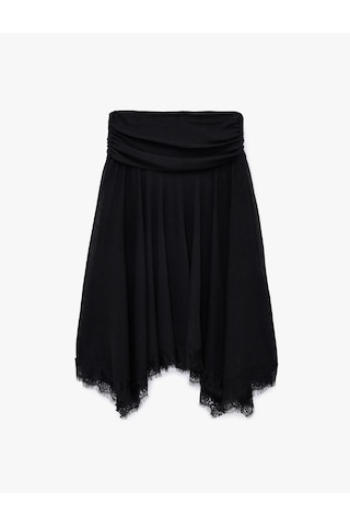 Koton Dantel Detaylı Asimetrik Slim Fit Midi Etek Siyah 6sal70061ık