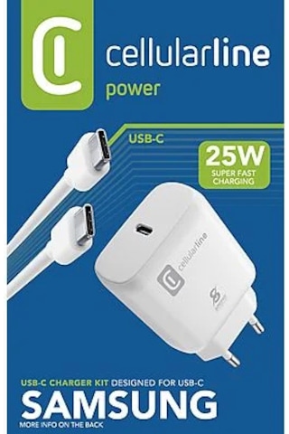 Cellularline Samsung Uyumlu  Super Fast Charge Pd 25w Şarj Kiti Adaptör + Kablo Beyaz