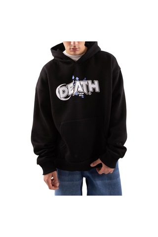 Flaw Death Baskılı Siyah Oversize Hoodie-siyah Siyah