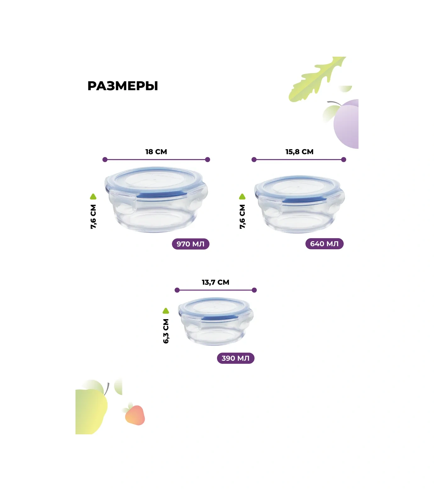 Eley Kapaklı Cam Saklama Kapları Seti 390, 640, 970 Ml 12797983 Mavi