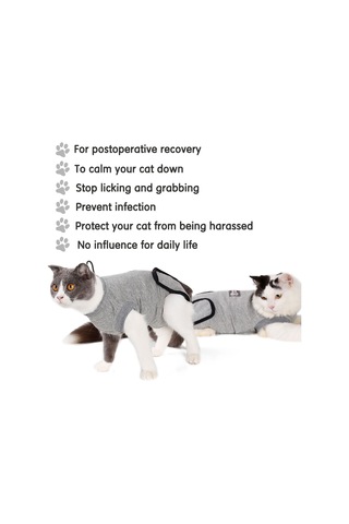 Vkemall Kedi Ameliyat Sonrası Kıyafeti - Pamuklu, Yara Korumalı, Yalama Ve Tırlama Engeli - Gri Renk S Boyutu