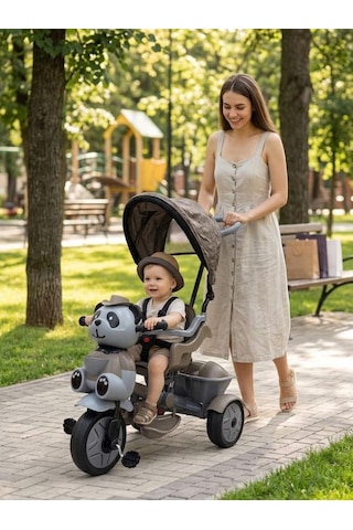 Babyhope Little Panda Lüx 3 Tekerlekli İtmeli Vizon Kahverengi