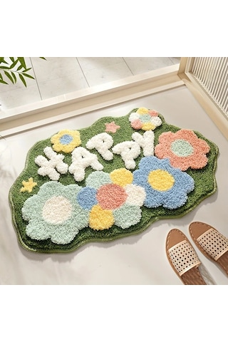 Primepickings 3D Süper Yumuşak Su Emici Kadife Çiçek Banyo Paspası 45x70 CM Mutlu Çiçek Ormanı Kaymaz