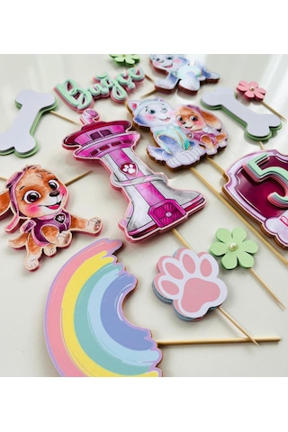 Paw Patrol Temalı İsme Özel Kız Çocuk Doğum Günü Pasta Süsü Seti