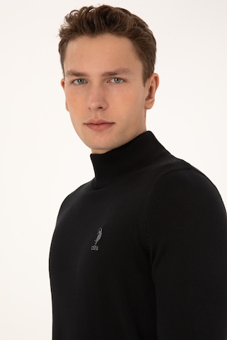 U.S. Polo Assn. Erkek Slim Fit Yarım Balıkçı Yaka Siyah Basic Kazak 50307783-VR046