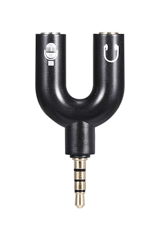 Mufunye Siyah 3.5mm U Tipi Ses Adaptörü - Kulaklık Bölücü, 1 Giriş 2 Çıkış, 24k Altın Kaplı Bağlantı
