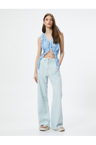 Koton Geniş Paça Kot Pantolon Cepli Standart Bel Pamuklu - Bianca Jean Bleach 4sal40021md Açık Mavi