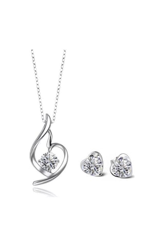 Brezza Lusso Jewelry Enesstore Gümüş Melek Kalbi Taşlı Kadın Kolye Küpe Set