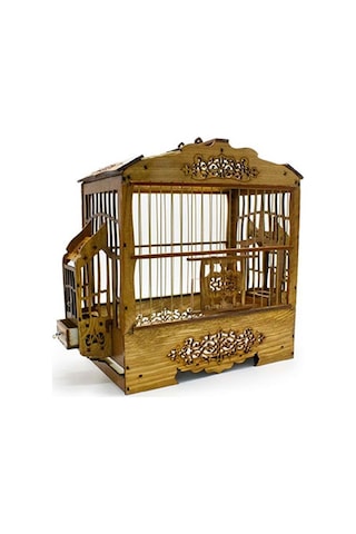 Birdlife Bombeli Lüx Oymalı Ahşap Kuş Kafesi 35x30x17 Cm 256-60010.01