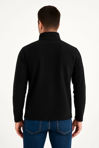 Erkek Polar Kazak Dik Yaka, Yarım Fermuarlı, Fermuarlı Göğüs Cepli, Siyah Biyeli, Kışlık Rahat Reg Siyah