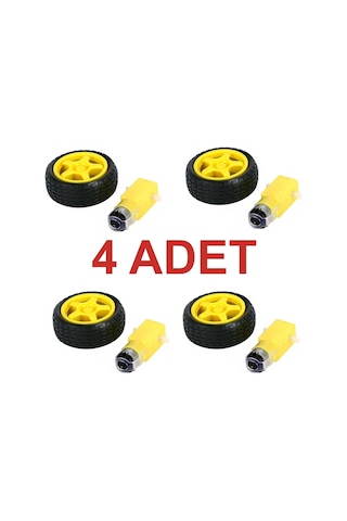 4 Adet - Arduino Robot Tekerlek Ve Dc Motor Seti - Redüktörlü Motor 250 Rp Rodevino