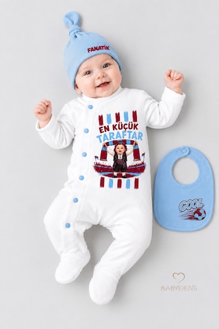 Babyden's 3'lü Bebek Tulum Seti Bordo Mavi En Küçük Taraftar Futbol Temalı Şapkalı Önlüklü Yenidoğan Bebek Tulum Seti Bordo - Mavi