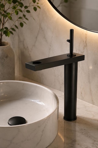 Fontana Fk-8025 Yüksek Lavabo Bataryası Siyah Modern Yüksek Lavabo Bataryası
