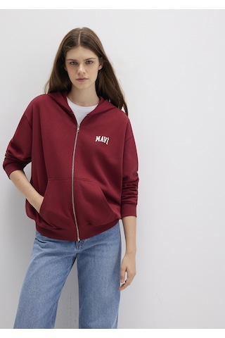 Mavi - Mavi Logo Baskılı Kapüşonlu Fermuarlı Bordo Sweatshirt 1s10178-85493 Bordo