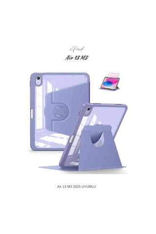 Apple Uyumlu iPad Air 13 2025 M3 Çip 360 Dönebilen Yatay Dikey Standlı Fuchsia Pino Tablet Kılıfı Kılıf