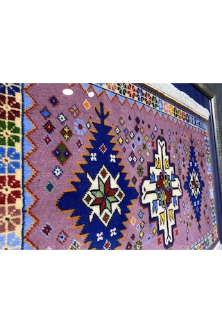 El Dokuma 72X91 Pembe Azerbaycan Halısı Hediyelik Çerçeveli Tablo Pembe - Lacivert