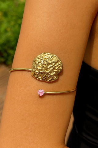 Gold Pembe Kalpli Pazu Bandı Üst Kol Bilekliği Ayarlanabilir Gold